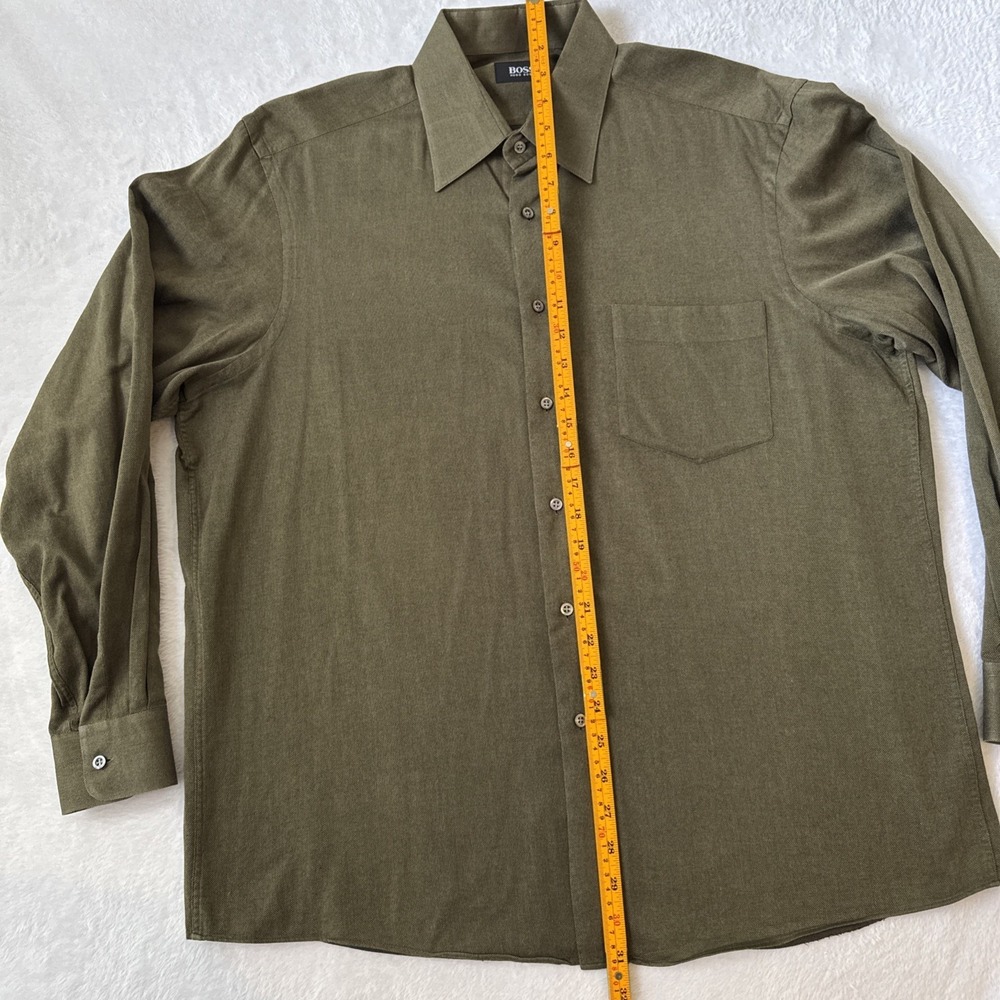 BOSS Hugo Boss Men's Hunter Green 100% Cotton Mother‎ of Pearl Button Up Large - Picture 3 of 7